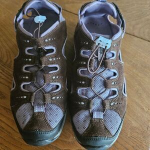 Vintage Lands End Hiking Sandals 9B Brown Lavender Hybrid Water Shoes V#2442  De